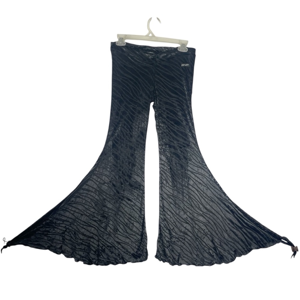 Melodia Designs Black Textured Split Flares Pants sheer and velvet zebra stripes